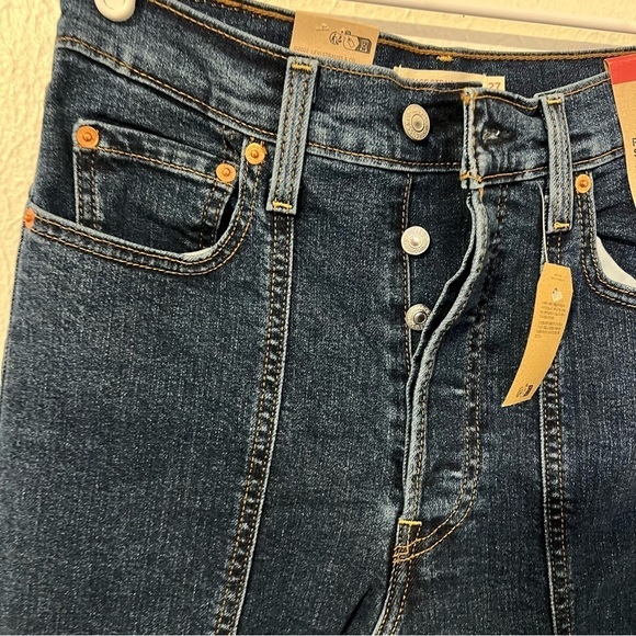 Levi's Women's Ribcage Straight Ankle Seamed Jeans 27x27 Dark Wash Buttonfly NWT - Picture 3 of 13